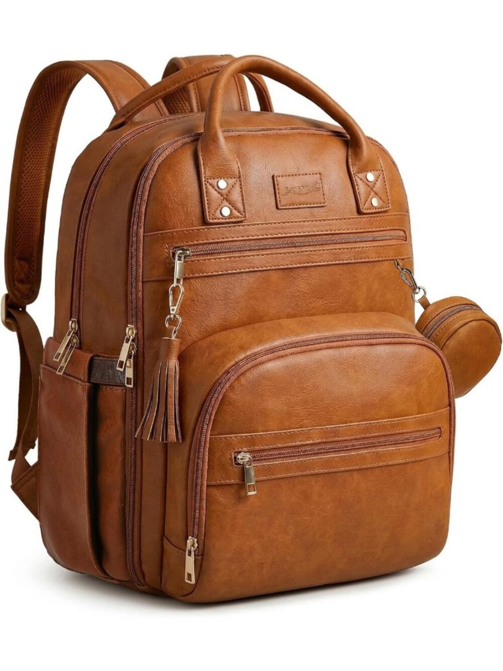 Stylish Vegan Leather Diaper Bag Backpack, Waterproof Changing Pad, 20 Pockets